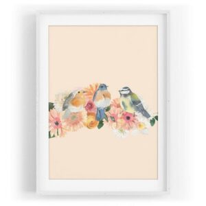 Sinus Art Wandbild Vogel Motiv Blaumeisen Blumen Blüten Farbenfroh Wasserfarben