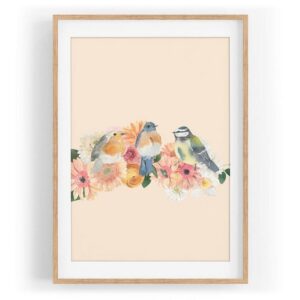 Sinus Art Wandbild Vogel Motiv Blaumeisen Blumen Blüten Farbenfroh Wasserfarben