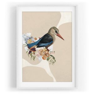 Sinus Art Wandbild Vogel Motiv Racken Blumen Blüten Pastelltöne Wasserfarben