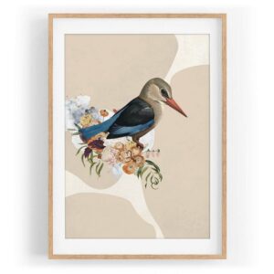 Sinus Art Wandbild Vogel Motiv Racken Blumen Blüten Pastelltöne Wasserfarben