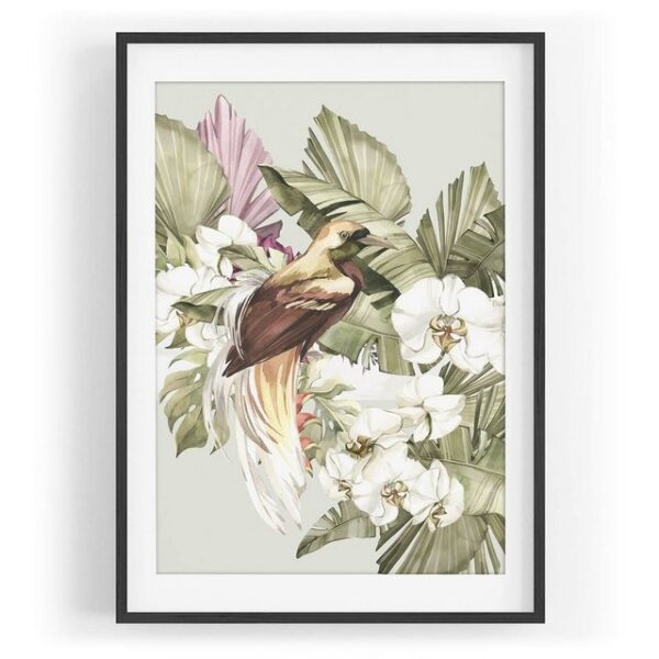 Sinus Art Wandbild Vogel Motiv Racken Paradies Südsee Exotisch Blumen Vintage