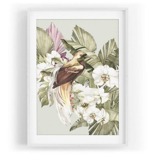 Sinus Art Wandbild Vogel Motiv Racken Paradies Südsee Exotisch Blumen Vintage