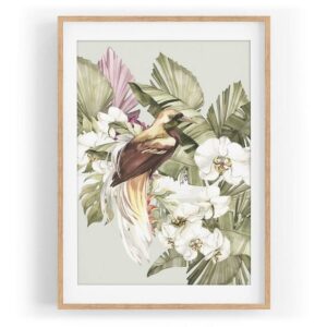 Sinus Art Wandbild Vogel Motiv Racken Paradies Südsee Exotisch Blumen Vintage