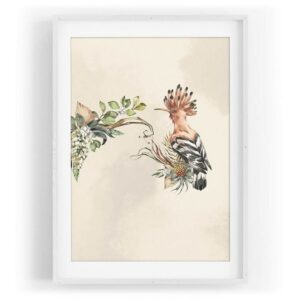 Sinus Art Wandbild Vogel Motiv Wiedehopf exotische Pflanzen Pastelltöne Vintage