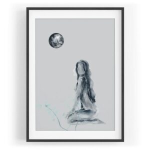 Sinus Art Wandbild Wunderschönes Aquarellmotiv Vollmond junge Frau Mondlicht Mystisch