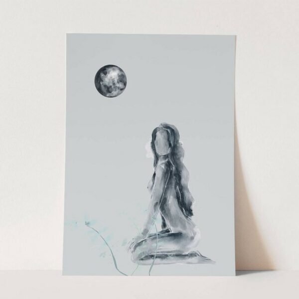Sinus Art Wandbild Wunderschönes Aquarellmotiv Vollmond junge Frau Mondlicht Mystisch