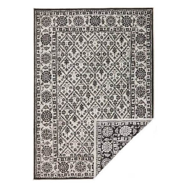 Teppich Teppich Curacao NORTHRUGS, rechteckig, schwarz/creme, Höhe 5 mm, In/- Outdoor geeignet, Bordüre, Ornamente, Wohnzimmer, Balkon, Terrasse, Flur, robust, pflegeleicht, Flachgewebe, NORTHRUGS, rechteckig, Höhe: 5 mm