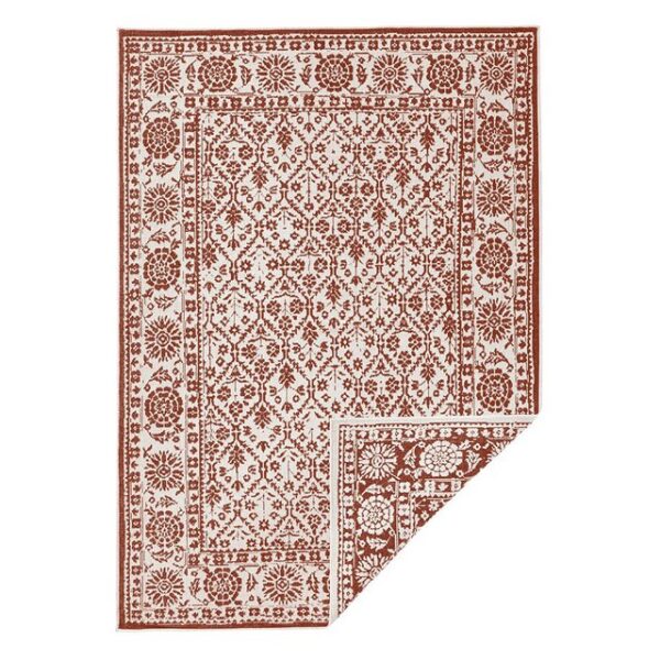 Teppich Teppich Curacao NORTHRUGS, rechteckig, terracotta/creme, Höhe 5 mm, In/- Outdoor geeignet, Bordüre, Ornamente, Wohnzimmer, Balkon, Terrasse, Flur, robust, pflegeleicht, Flachgewebe, NORTHRUGS, rechteckig, Höhe: 5 mm