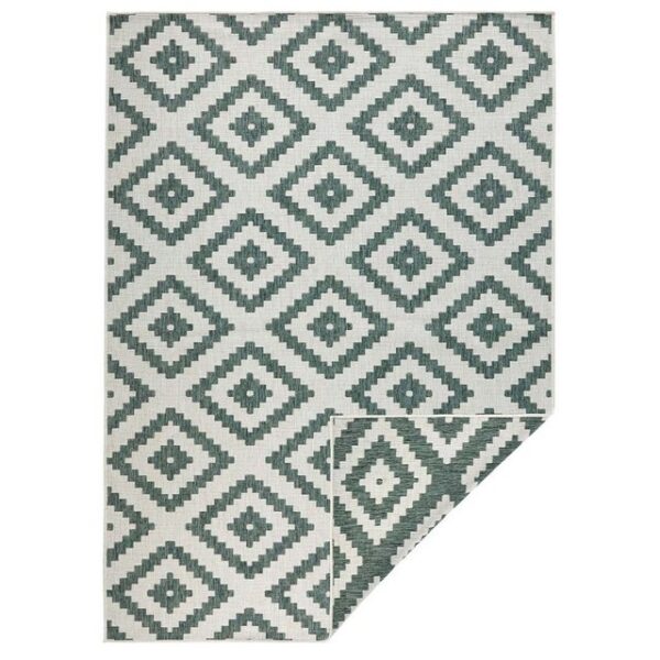 Teppich Teppich Malta, NORTHRUGS, rechteckig, grün/creme, Höhe 5 mm, In/- Outdoor geeignet, Rauten Design, Wohnzimmer, Balkon, Terrasse, Flur, Diele, Robust, Pflegeleicht, Flachgewebe, NORTHRUGS, rechteckig, Höhe: 5 mm