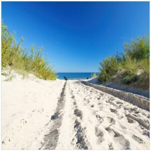 Wallario Möbelfolie Auf dem Sandweg zum Strand - Blauer Himmel über dem Meer