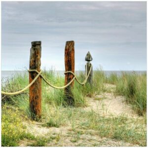 Wallario Möbelfolie Düne am Strand mit Holzpfahl