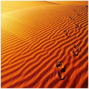 Wallario Möbelfolie Fußspuren im Sand - Sanddüne in der Wüste