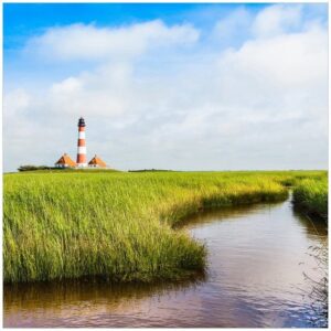 Wallario Möbelfolie Kleiner Bach durch Schilf auf dem Weg zum Leuchtturm