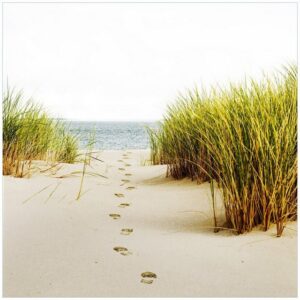Wallario Möbelfolie Spuren im Sand- Fußspuren durch die Düne zum Meer