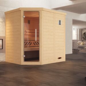 Weka Design-Sauna Kemi Eck mit Glastür und Wohlfühl-Paket