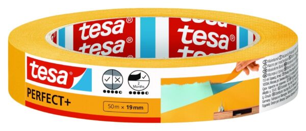 tesa Malerband Perfect+ 50 m x 19 mm, gelb