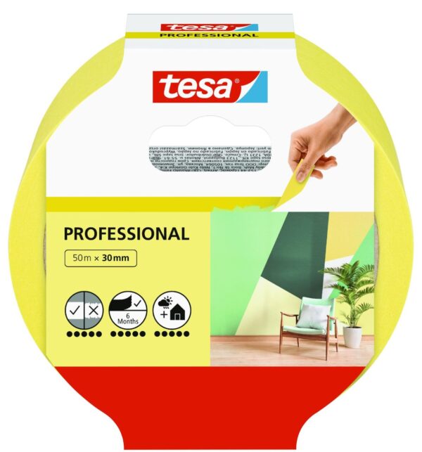 tesa Malerband Professional 50 m x 30 mm, gelb