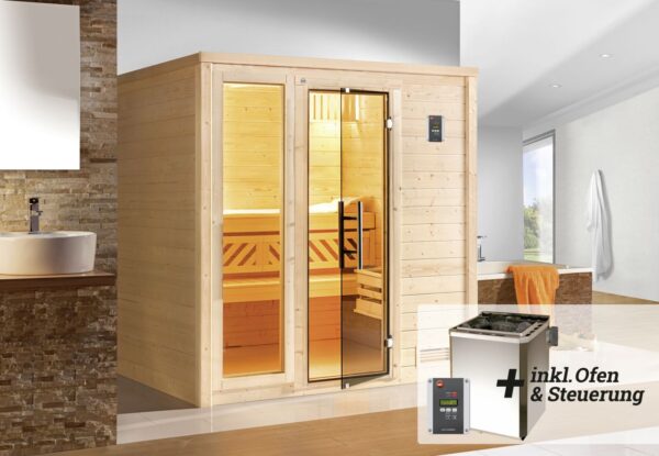 weka Premium Massivholz-Sauna Bergen Gr. 1 Sparset 7,5 kW BioS