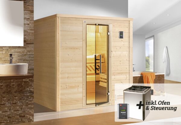 weka Premium Massivholz-Sauna Bergen Gr. 1 Sparset 7,5 kw BioS