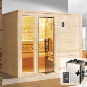 weka Premium Massivholz-Sauna Bergen Gr. 3 Sparset 7,5 kW OS