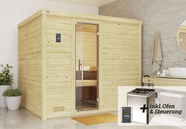 weka Premium Massivholz-Sauna Bergen Gr. 3 Sparset 7,5 kw BioS