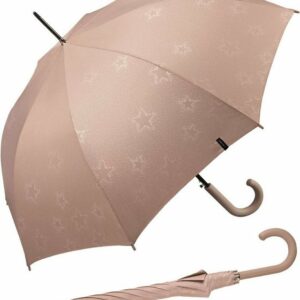 Esprit Langregenschirm Damen Auf-Automatik - Starburst - taupe gray metallic, groß, stabil, mit verspieltem Sternenmuster