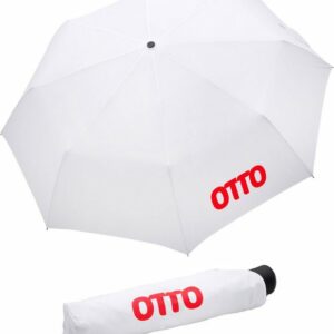 EuroSCHIRM® Taschenregenschirm Otto, weiß, mit rotem Schriftzug, Automatik