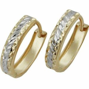 Gallay Paar Creolen Ohrring 12x11x3mm Klappscharnier oval bicolor diamantiert 9Kt GOLD