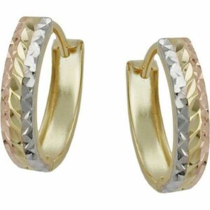Gallay Paar Creolen Ohrring 12x11x3mm Klappscharnier tricolor diamantiert 9Kt GOLD