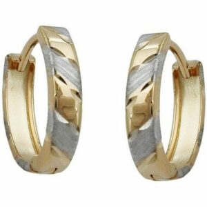 Gallay Paar Creolen Ohrring 12x3mm Klappscharnier bicolor diamantiert 9Kt GOLD