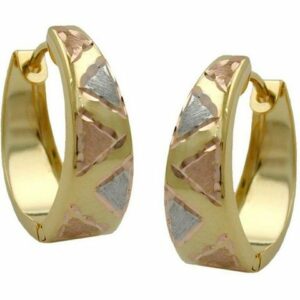 Gallay Paar Creolen Ohrring 14x13x5mm Klappscharnier tricolor diamantiert 9Kt GOLD