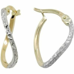 Gallay Paar Creolen Ohrring 17x12x1mm bicolor rhodiniert diamantiert 9Kt GOLD