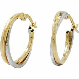 Gallay Paar Creolen Ohrring 19x2mm bicolor Gelbgold und Weißgold 9Kt GOLD