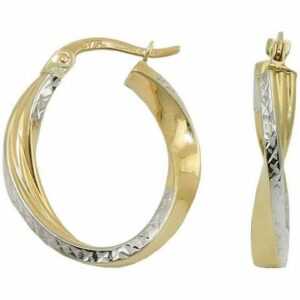 Gallay Paar Creolen Ohrring 20x18x3mm oval bicolor diamantiert geschwungen 9Kt GOLD