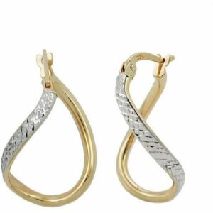 Gallay Paar Creolen Ohrring 23x2mm oval bicolor diamantiert geschwungen 9Kt GOLD