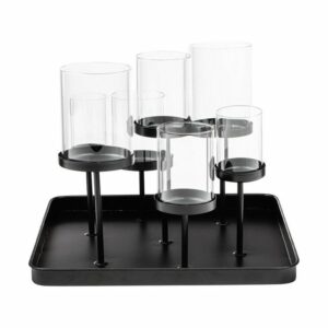 GartenHero Tischkerzenhalter Kerzenhalter Teelichthalter Kerzenständer Windlicht Glas Kerzentablett schwarz