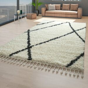 Hochflor-Teppich Skandi Teppich Beige Wohnzimmer Hochflor Rauten, TT Home, rechteckig, Höhe: 44 mm