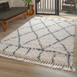 Hochflor-Teppich Teppich Wohnzimmer Shaggy Modern Rautenmuster Hochflor, TT Home, rechteckig, Höhe: 54 mm