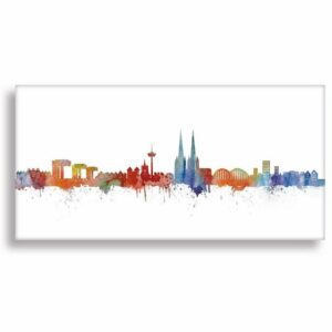 Leinwando Gemälde Leinwandbild / Cologne City - Köln Großstadt in NRW Panorama in Light, Beige, SW / Kunst - Wandbild fertig zum aufhängen in versch- Größen