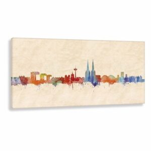 Leinwando Gemälde Leinwandbild / Cologne City - Köln Großstadt in NRW Panorama in Light, Beige, SW / Kunst - Wandbild fertig zum aufhängen in versch- Größen