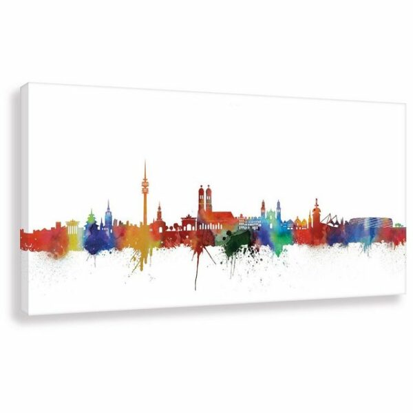 Leinwando Gemälde Leinwandbild / München Panorama Skyline -> Big City Großstadt in Light, Beige, SW / Kunst - Wandbild fertig zum aufhängen in versch- Größen