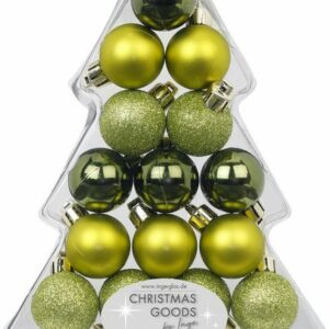 MAGIC by Inge Christbaumschmuck, Weihnachtskugeln Kunststoff 3cm in Tannenbaumbox Olive Green 17er Set