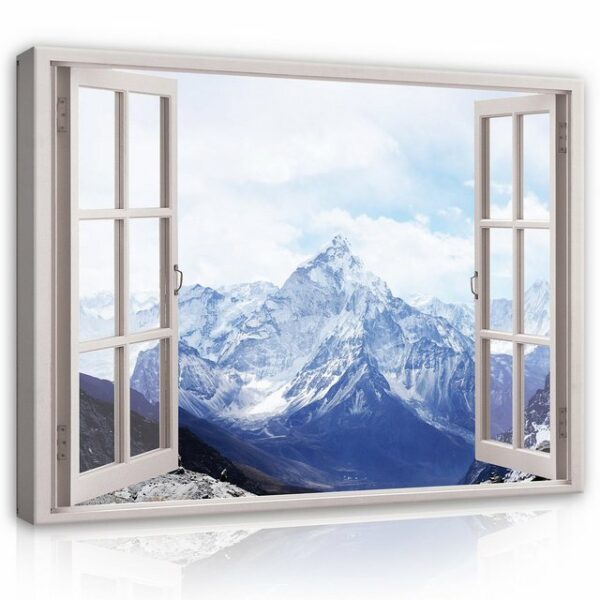 Wallarena Leinwandbild Fensterblick Natur Berge Alpen Fenster Wandbild Groß XXL Wandbilder Leinwandbilder Modern Canvas Kunstdruck Bild Auf Leinwand Bilder für Wohnzimmer Schlafzimmer, (Einteilig), Aufhängefertig