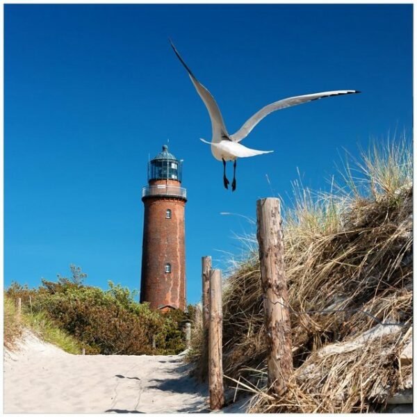 Wallario Möbelfolie Möwe am Strand mit Leuchtturm