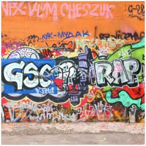 Wallario Möbelfolie RAP-Graffiti- Wand mit verschiedenen Tags