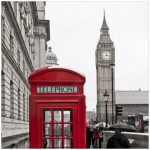 Wallario Möbelfolie Rote Telefonzelle in London England mit Big Ben