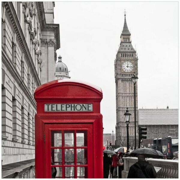 Wallario Möbelfolie Rote Telefonzelle in London England mit Big Ben