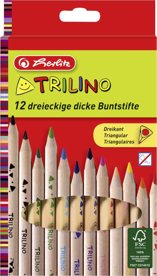 herlitz Dreikantbuntstifte Trilino 12er aus FSC Holz in Hängeschachtel