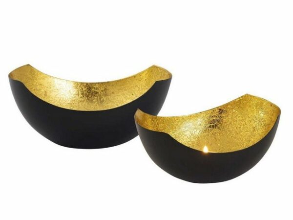 tinkaro Dekoobjekt AINO Metallblech Kerzenhalter Schwarz/Gold (2-er, Set)