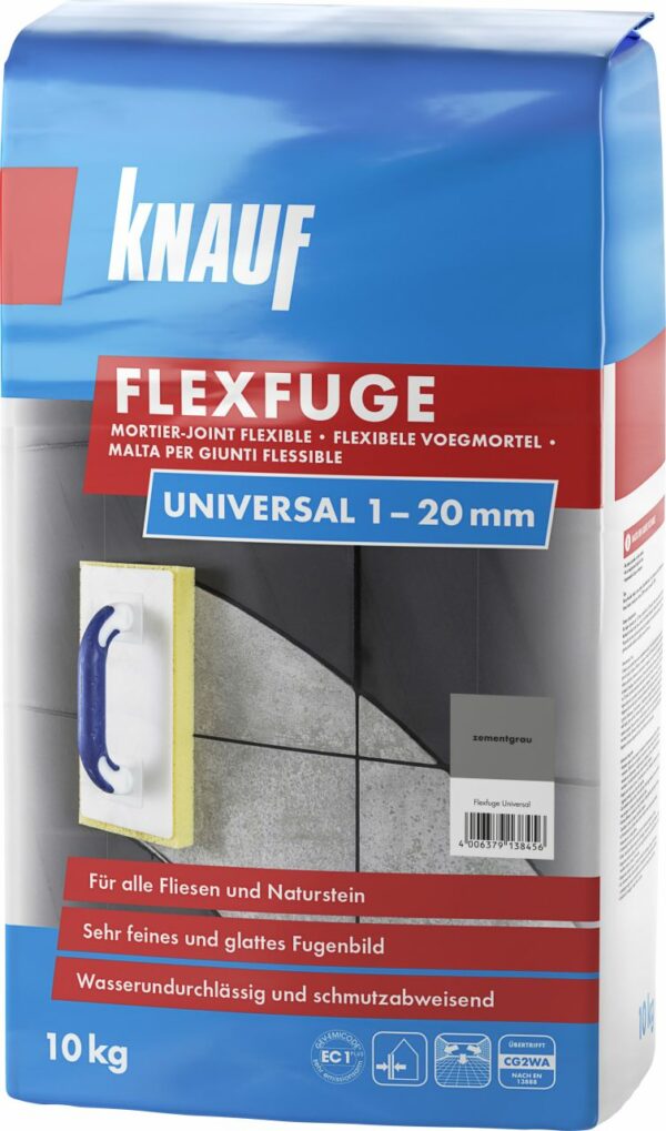 Knauf Fugenmörtel Flexfuge Universal 1 - 20 mm zementgrau 10 kg